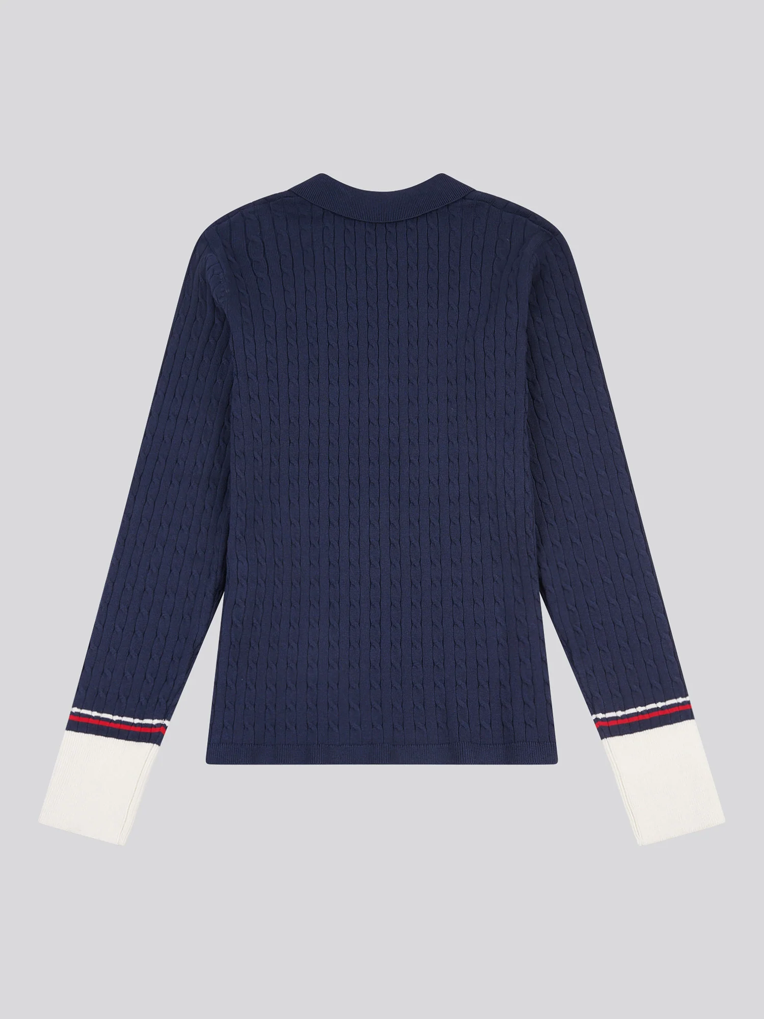 Womens Fine Cable Polo Knit in Navy Iris - Image 6