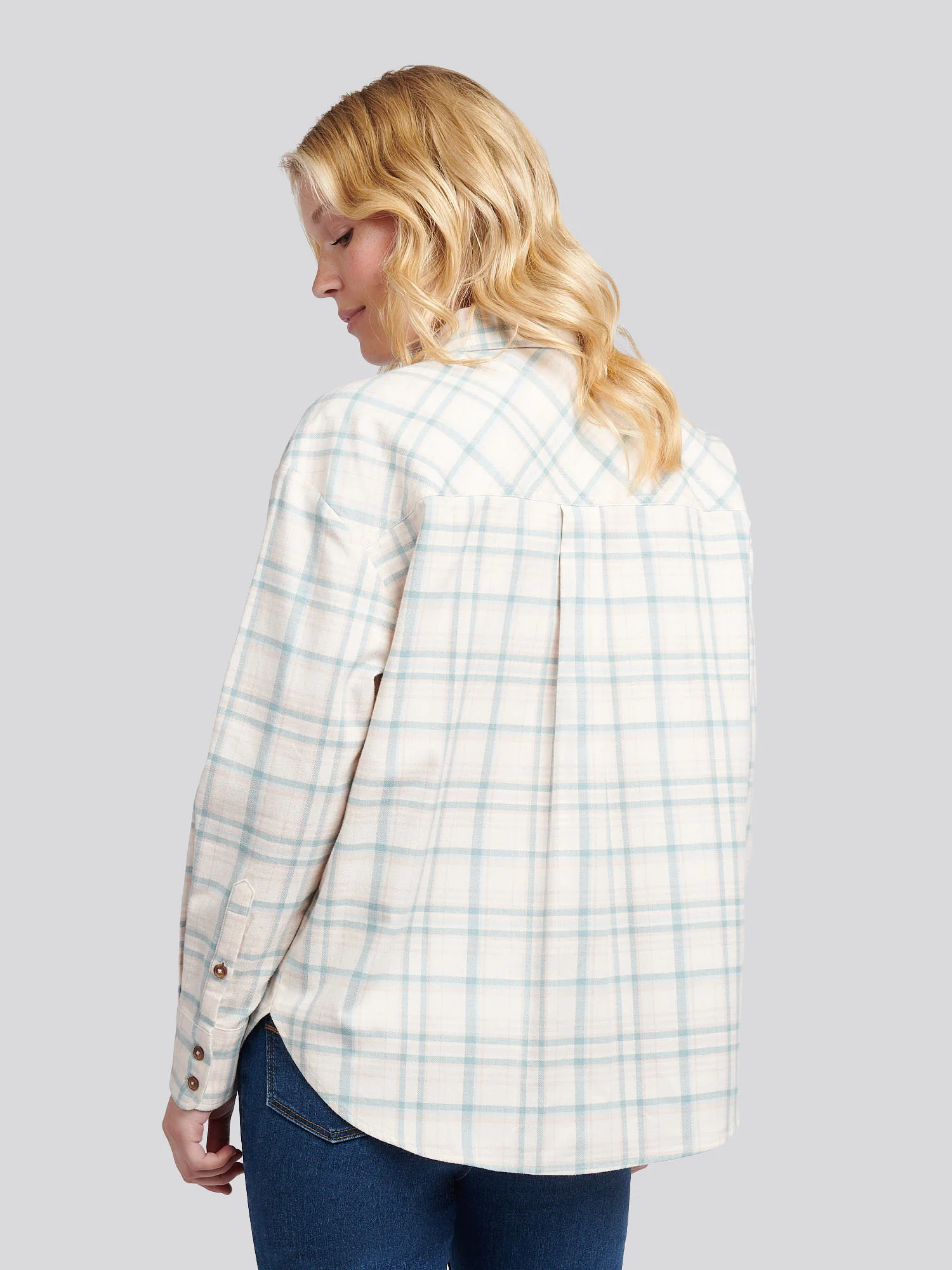 Womens Herringbone Check Pocketed Shirt in Natural - Image 5