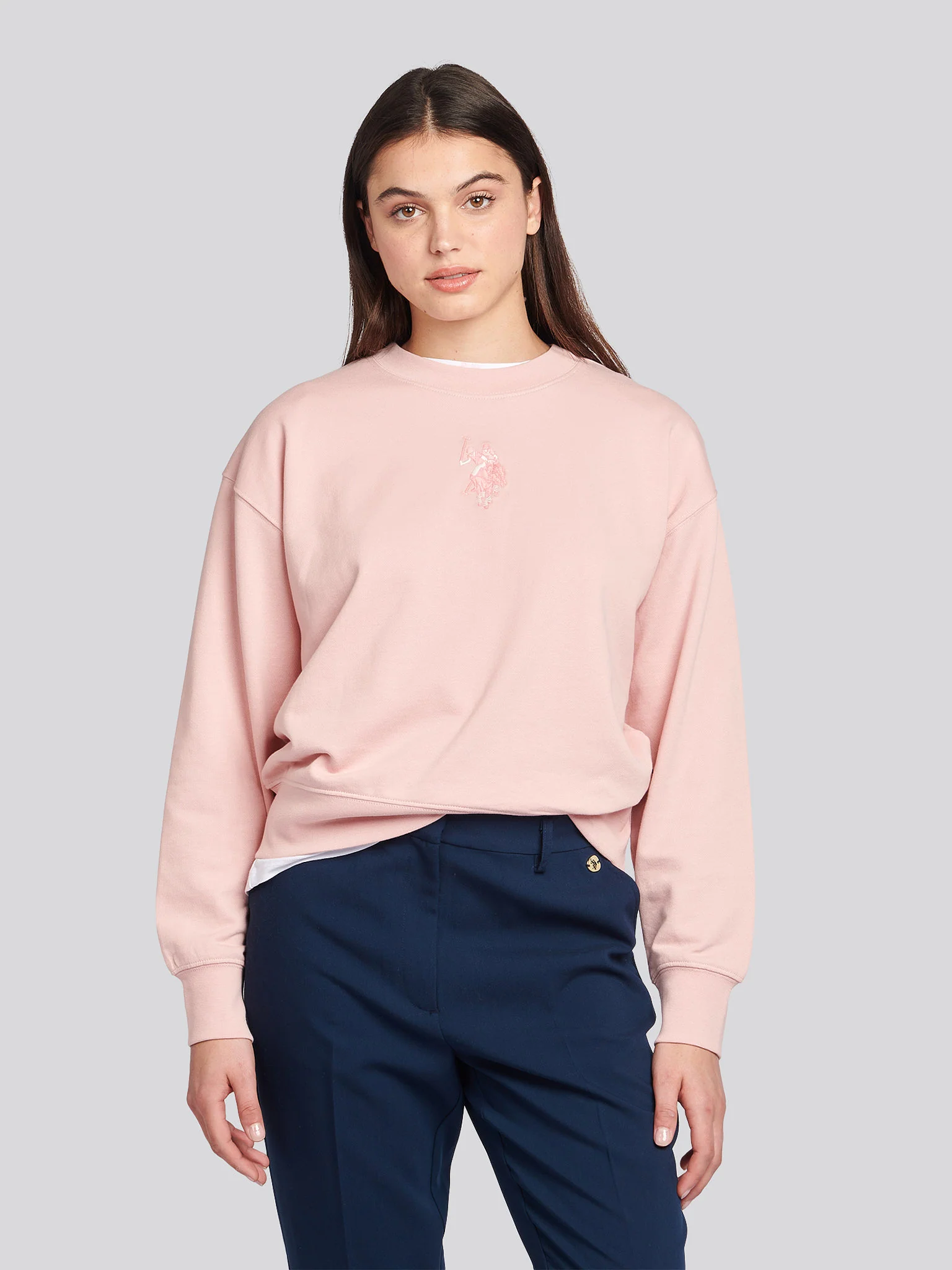 Womens Large Tonal Double Horsemen Sweatshirt in Silver Pink