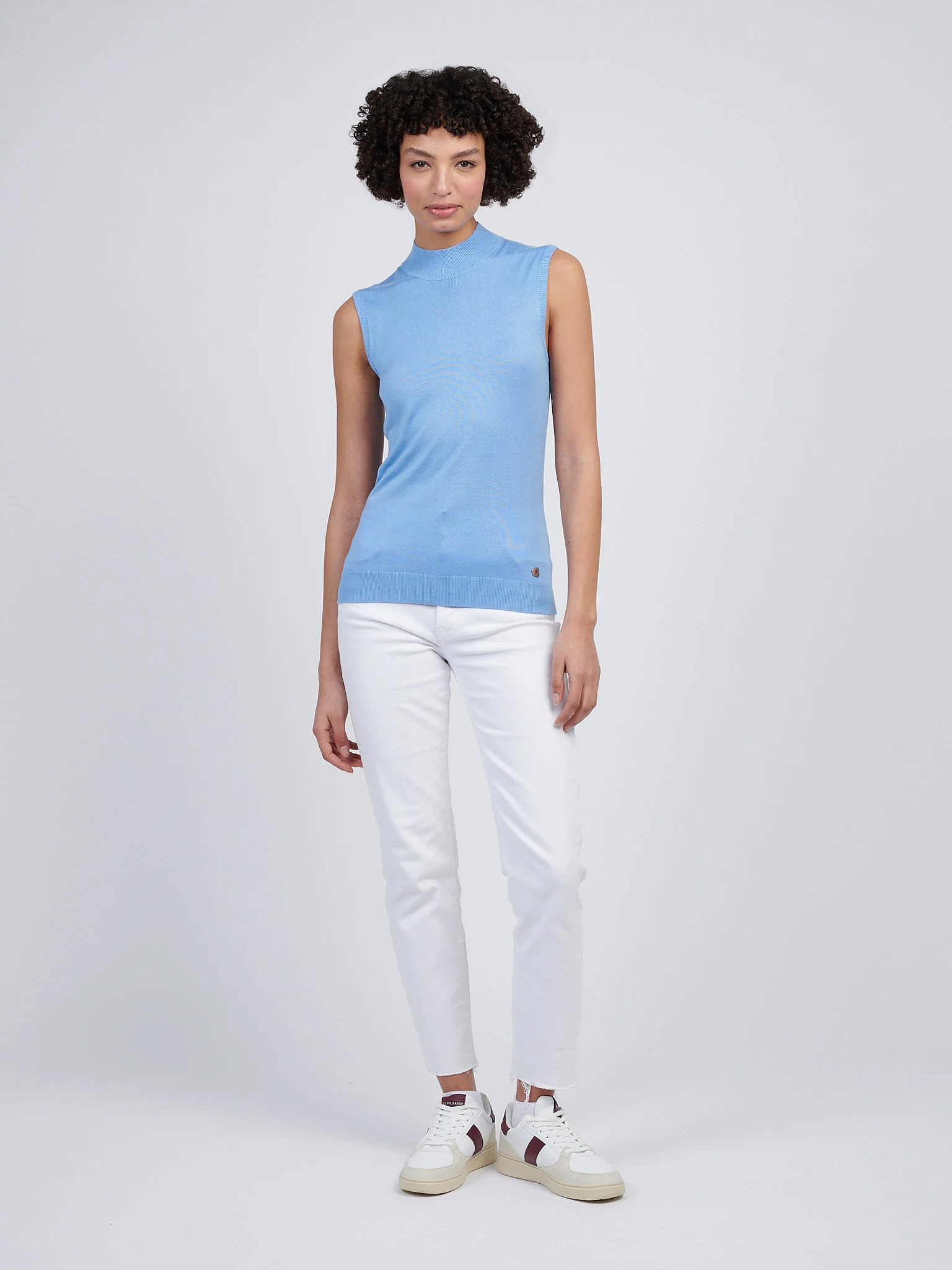 Womens Mock Neck Sleeveless Knit Vista Blue - Image 3