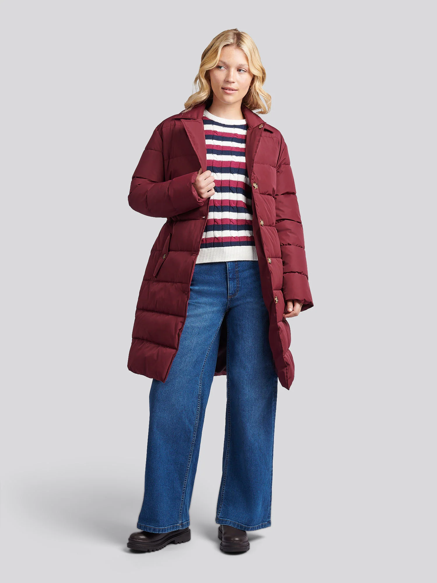 Womens Puffer Trench Coat in Fig - Image 6