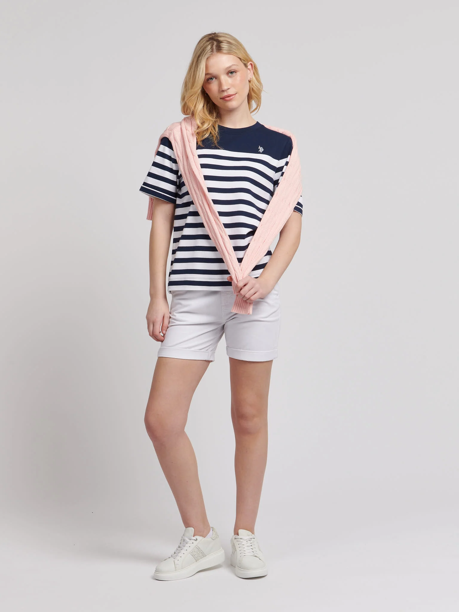 Womens Regular Fit Engineered Stripe T-Shirt in Navy Iris - Image 3