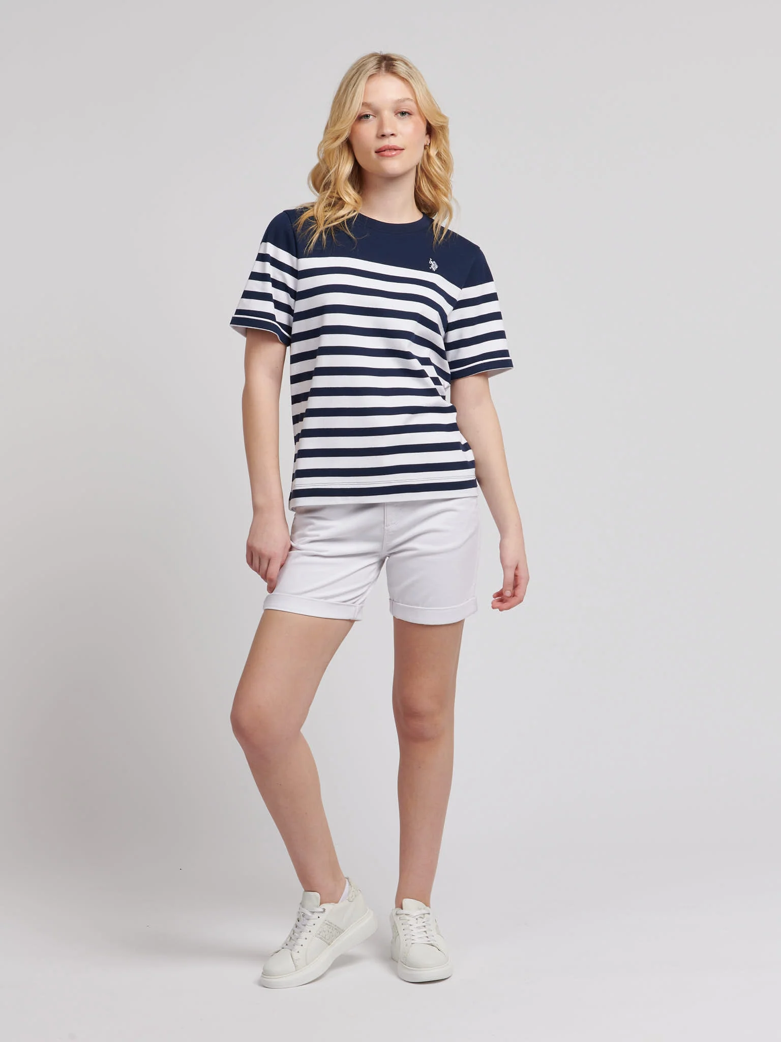 Womens Regular Fit Engineered Stripe T-Shirt in Navy Iris - Image 5