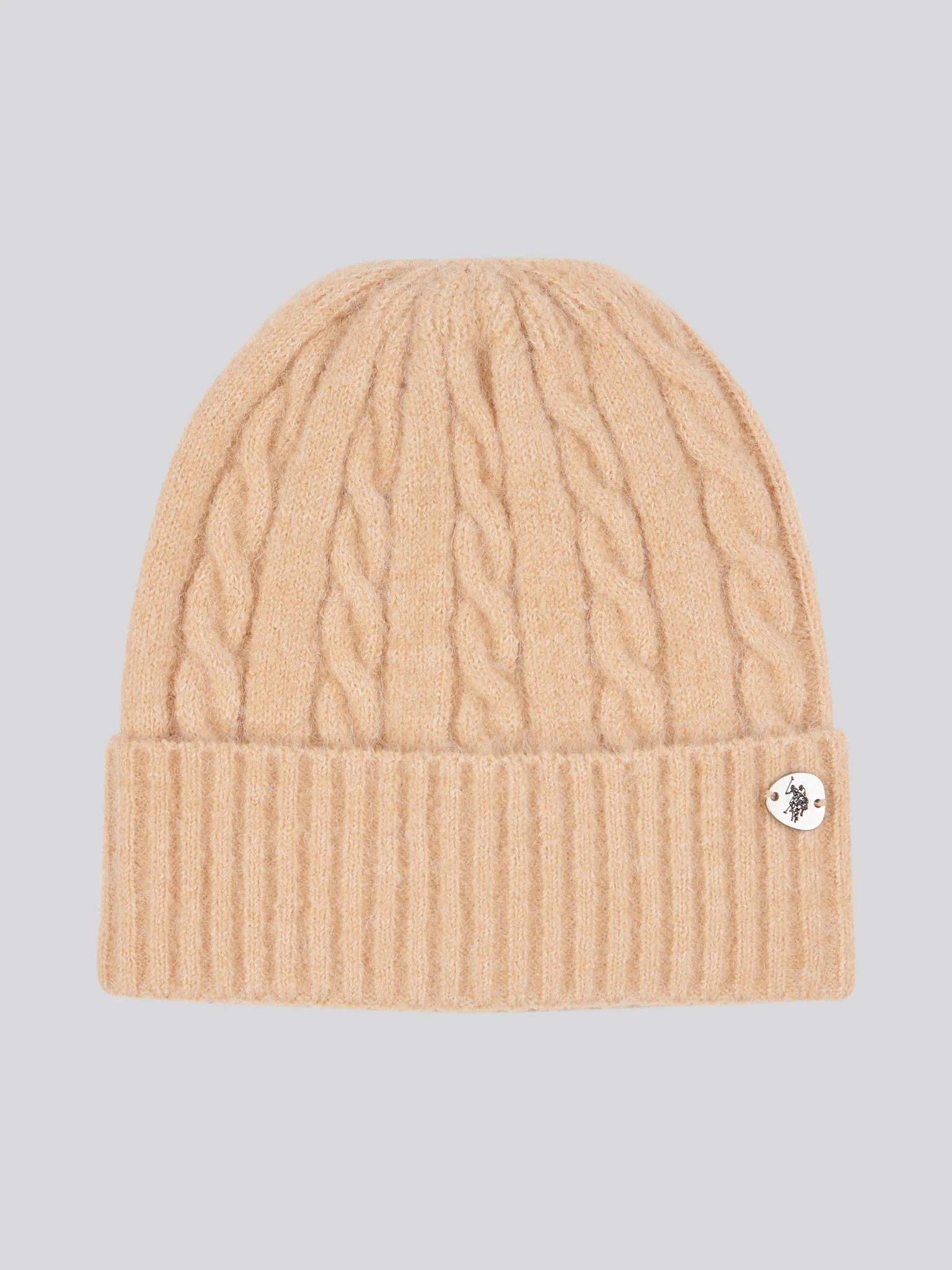 Womens Signature Cable Knit Beanie in Cuban Sand