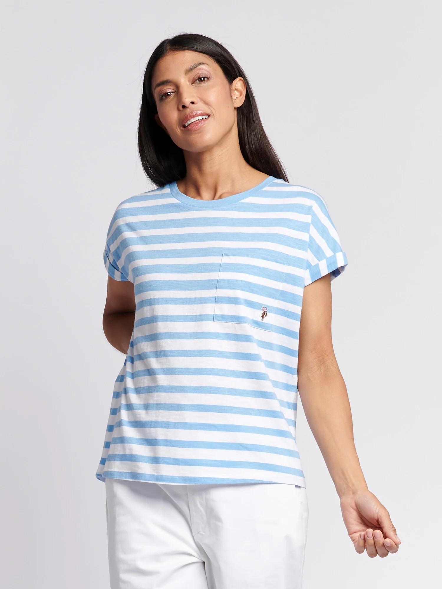 Womens Stripe Slub T-Shirt in Vista Blue