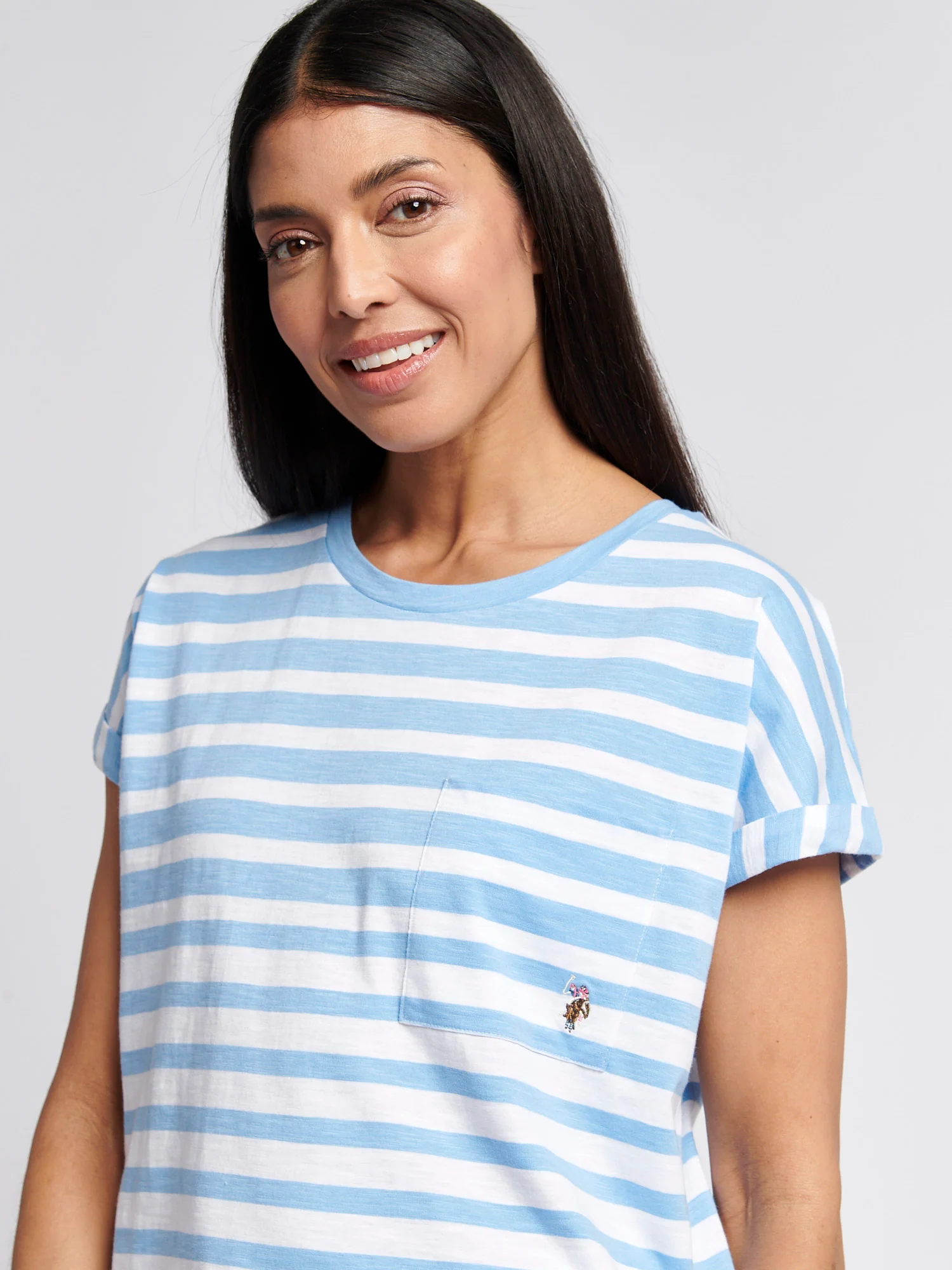 Womens Stripe Slub T-Shirt in Vista Blue - Image 2