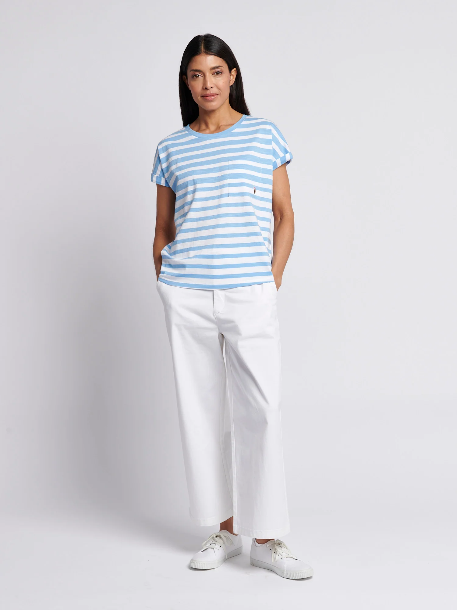 Womens Stripe Slub T-Shirt in Vista Blue - Image 3