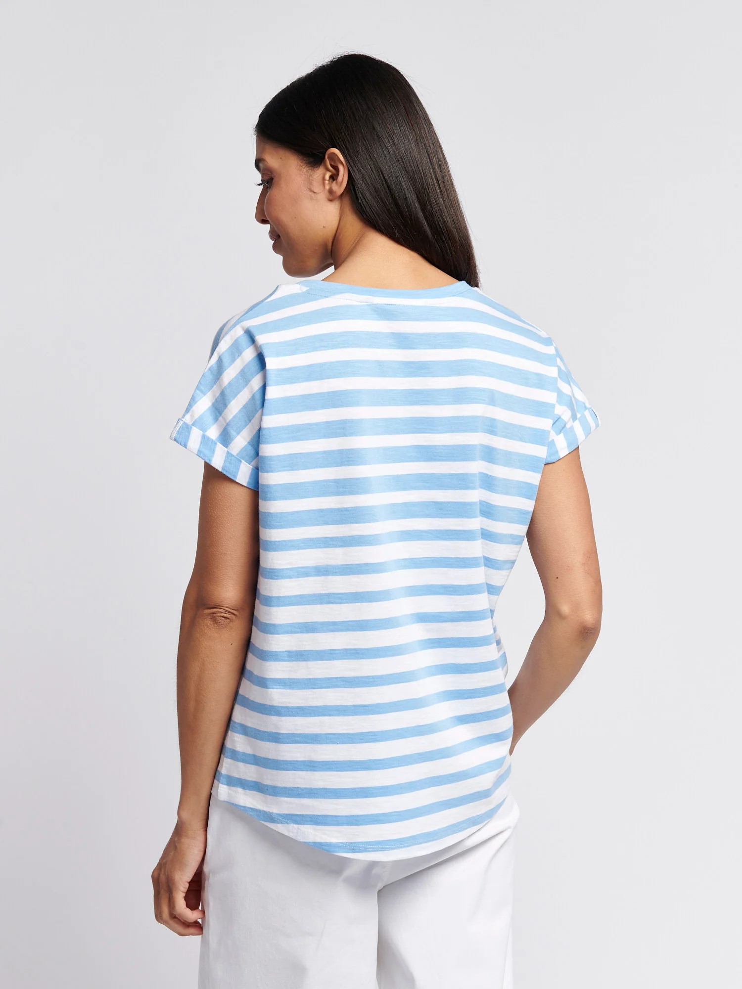 Womens Stripe Slub T-Shirt in Vista Blue - Image 4