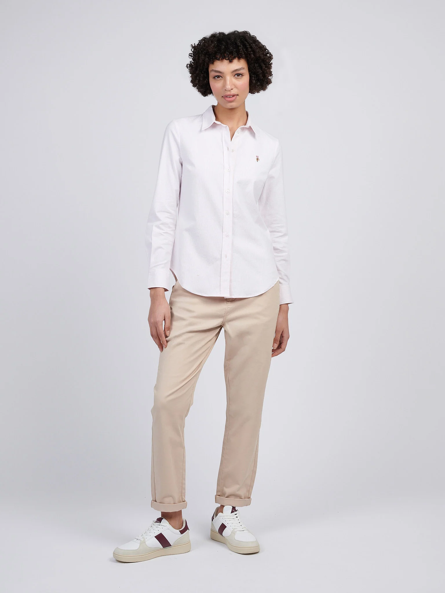 Womens Stripe Stretch Classic Fit Oxford Shirt Crystal Rose