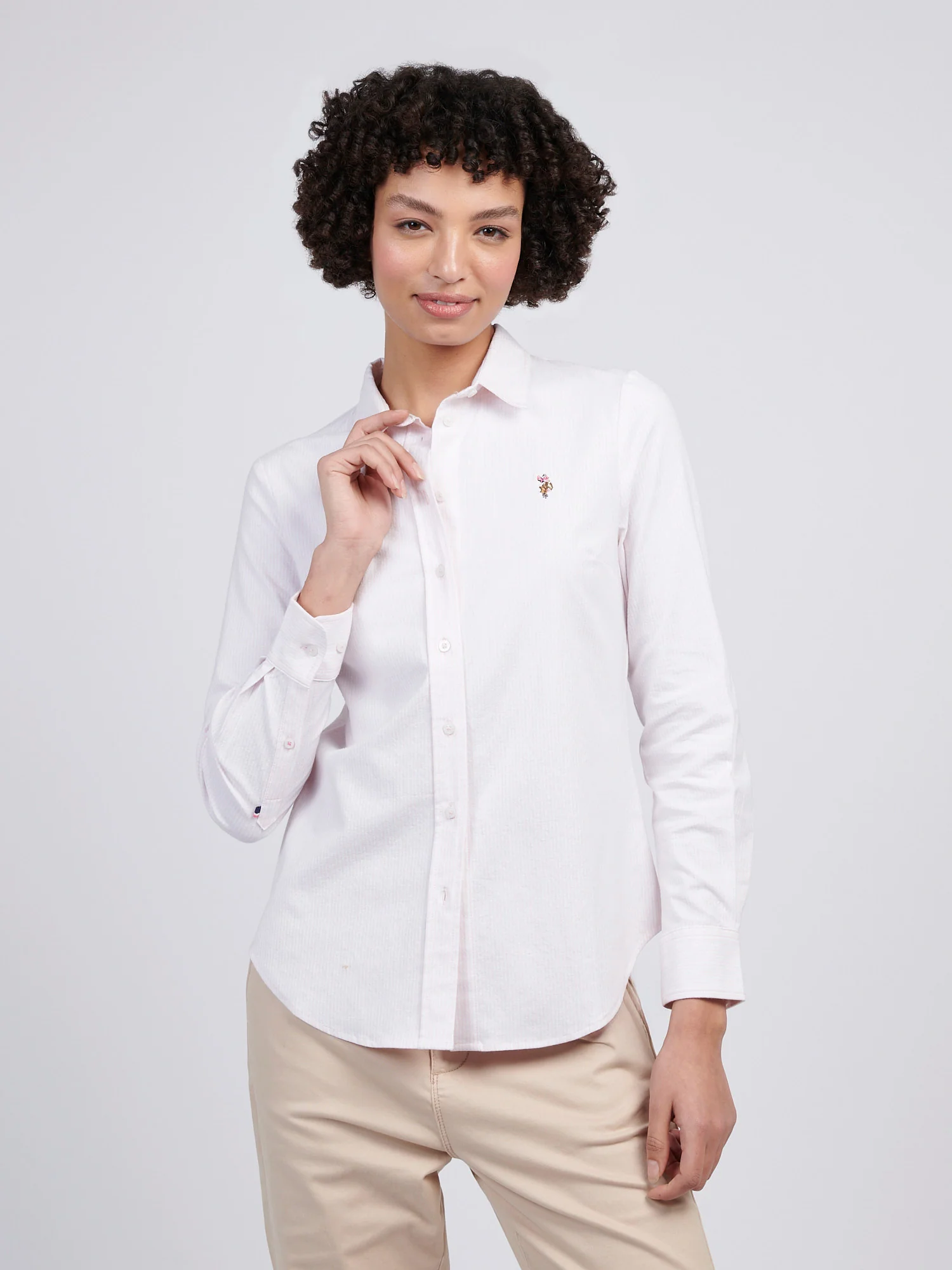 Womens Stripe Stretch Classic Fit Oxford Shirt Crystal Rose - Image 8