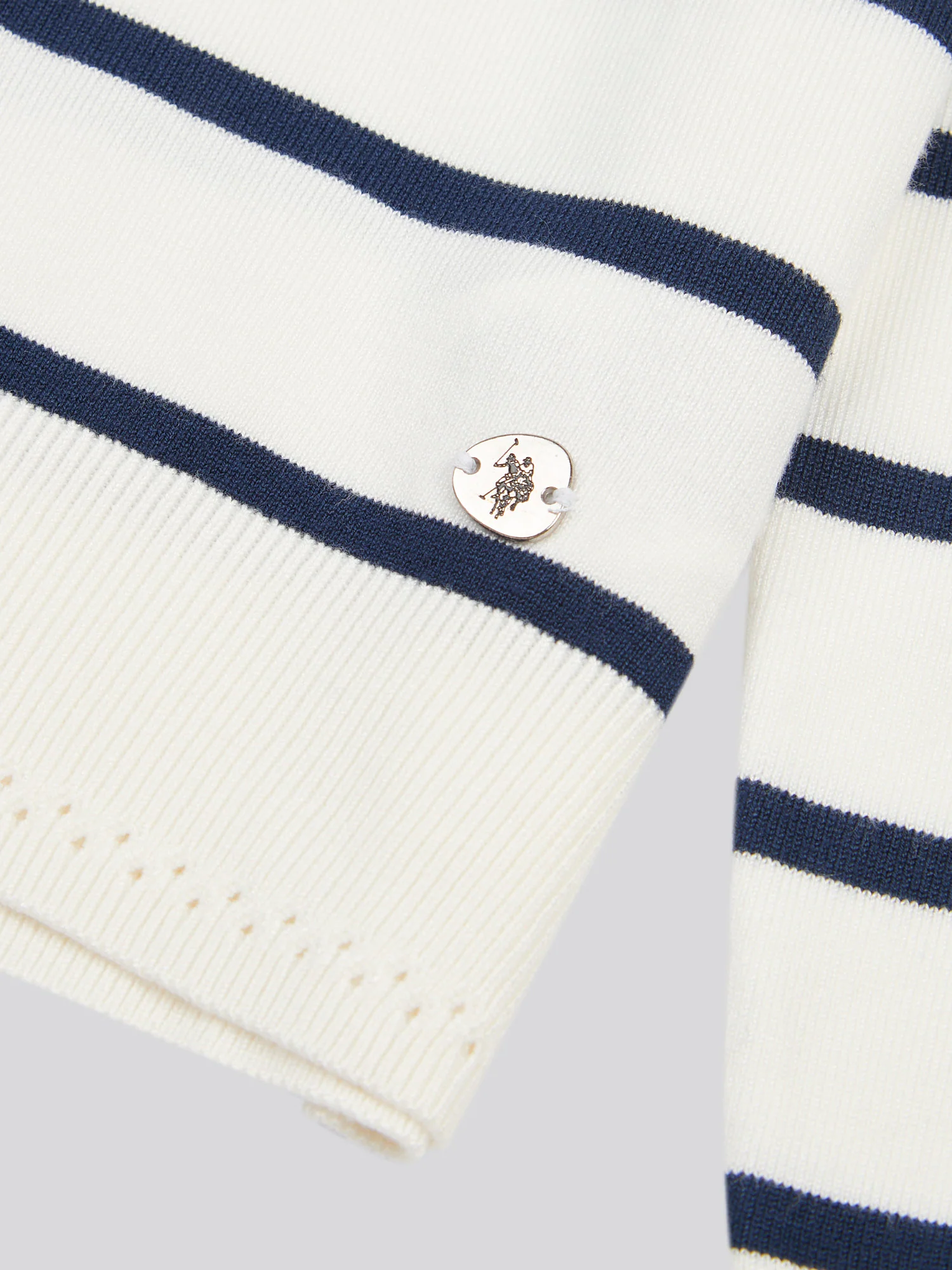 Womens Stripe V-Neck Fine Knit Jumper in Navy Iris - Image 7