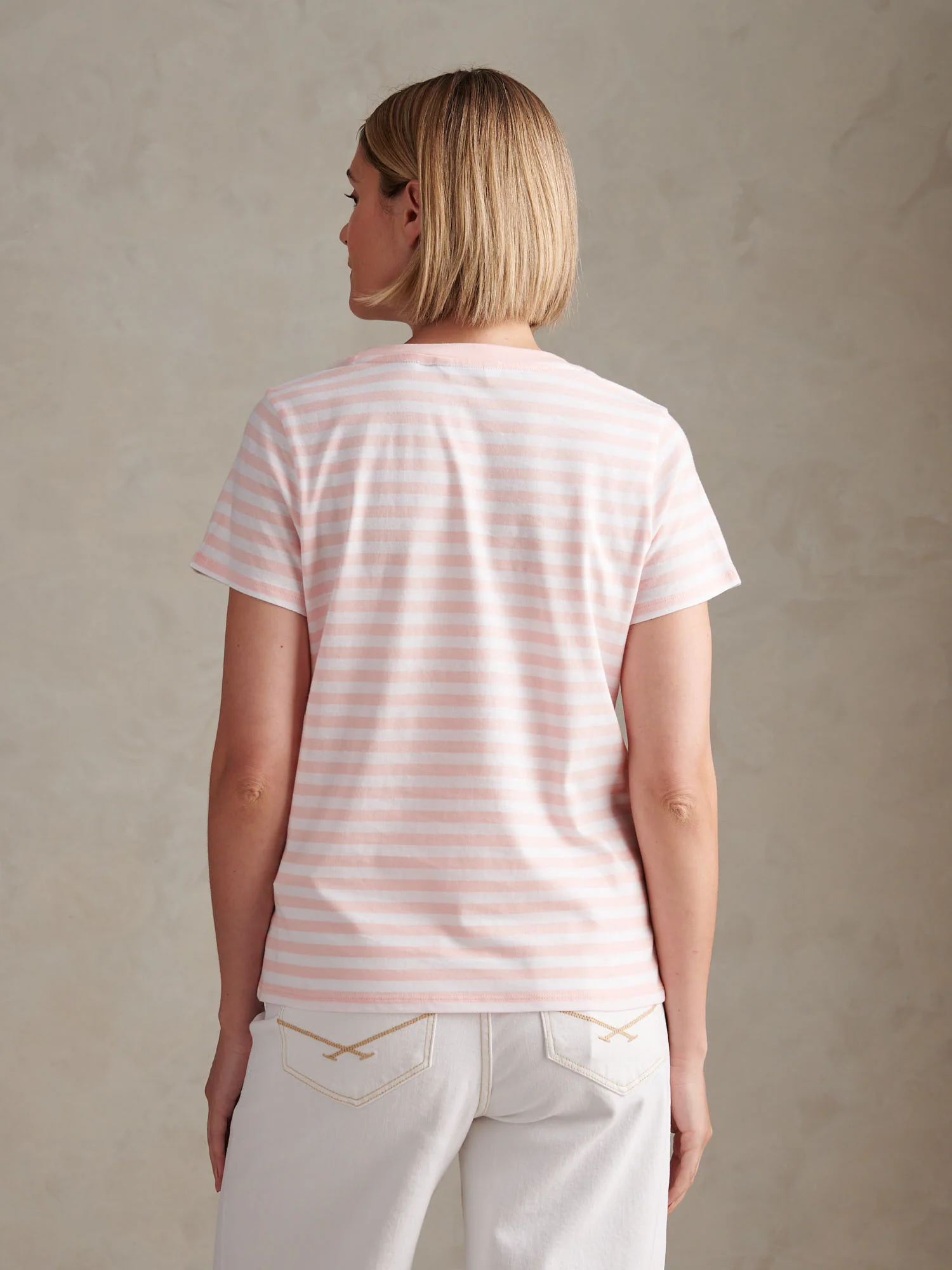 Womens Stripe V-Neck Neck T-Shirt Crystal Rose - Image 4