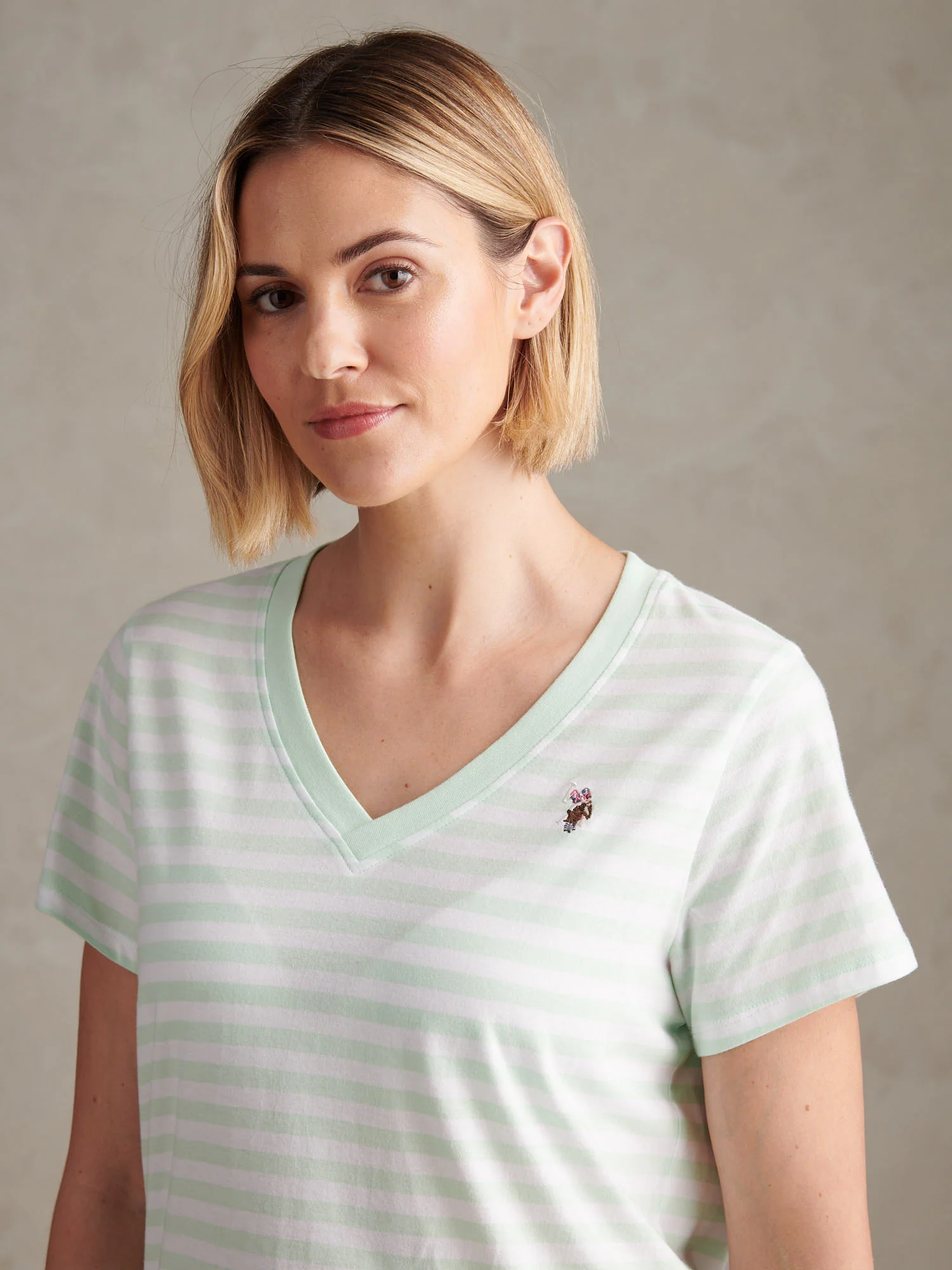 Womens Stripe V-Neck Neck T-Shirt Misty Jade - Image 2