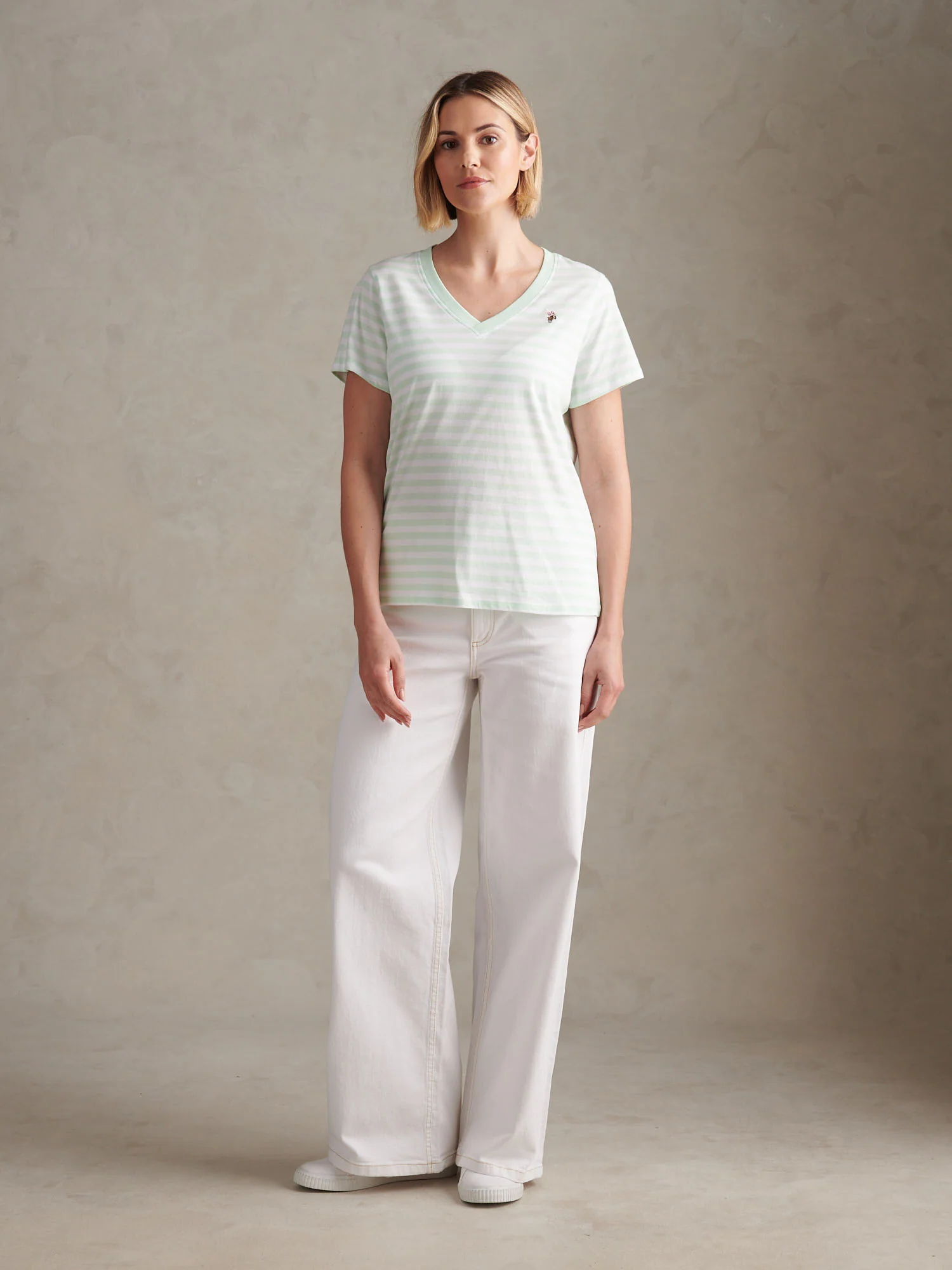 Womens Stripe V-Neck Neck T-Shirt Misty Jade - Image 3