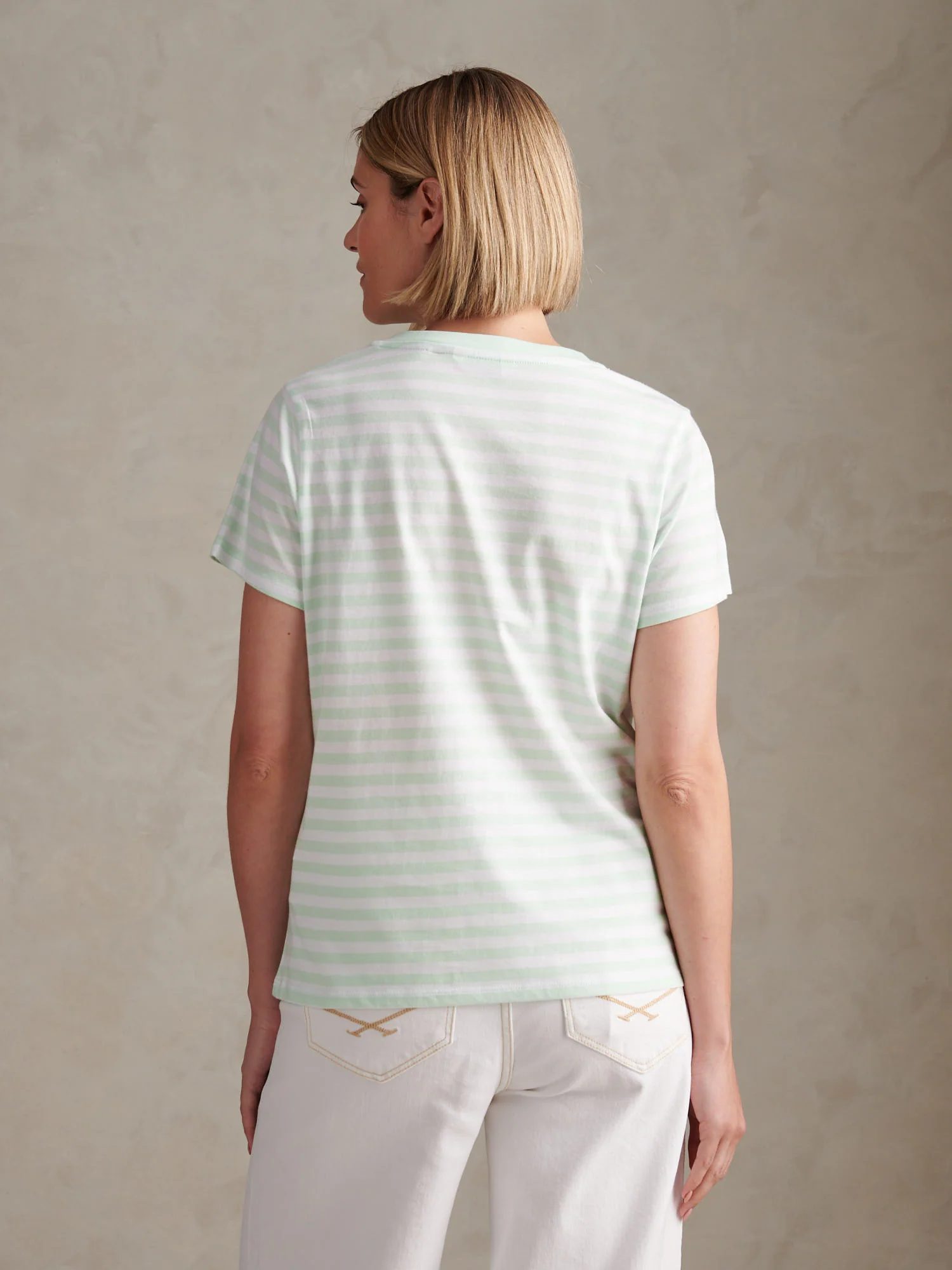Womens Stripe V-Neck Neck T-Shirt Misty Jade - Image 4