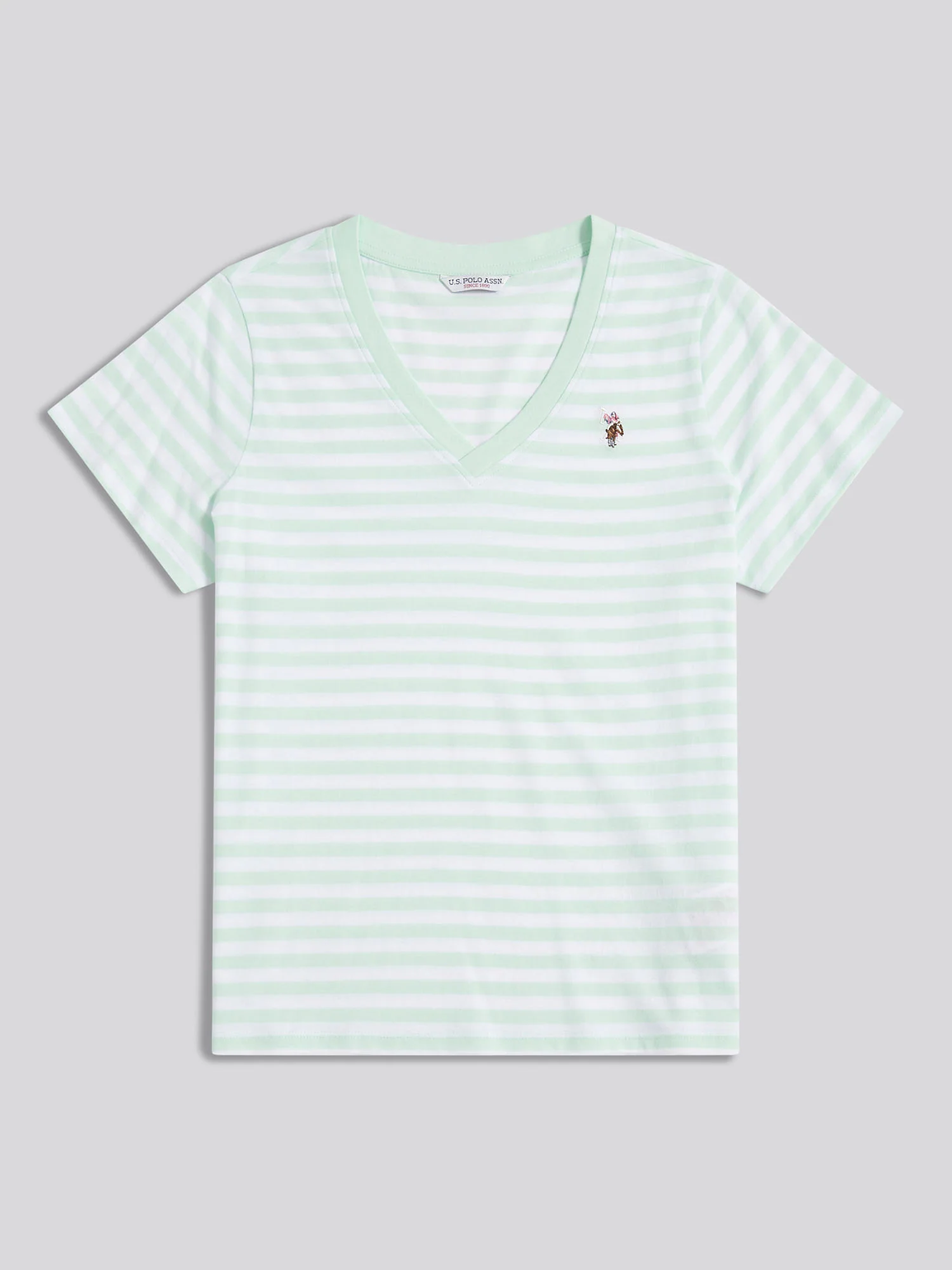 Womens Stripe V-Neck Neck T-Shirt Misty Jade - Image 5