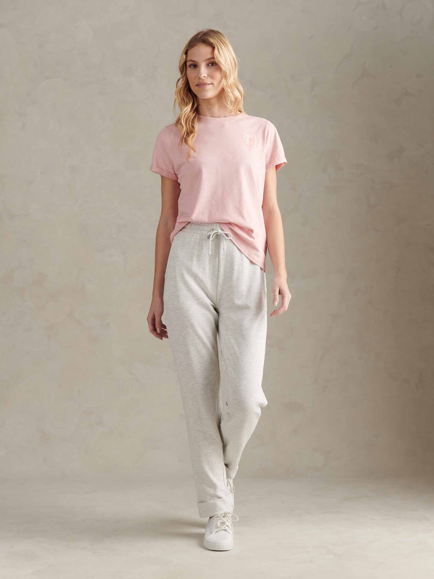 Womens Tonal Double Horsemen Roll Cuff Jogger in Light Grey Marl WUP - Image 2