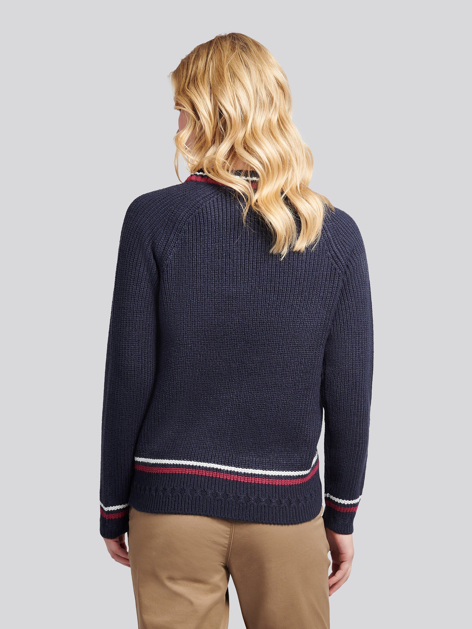 Womens Tri Stripe Tipping Cricket Jumper in Navy Iris - Image 4