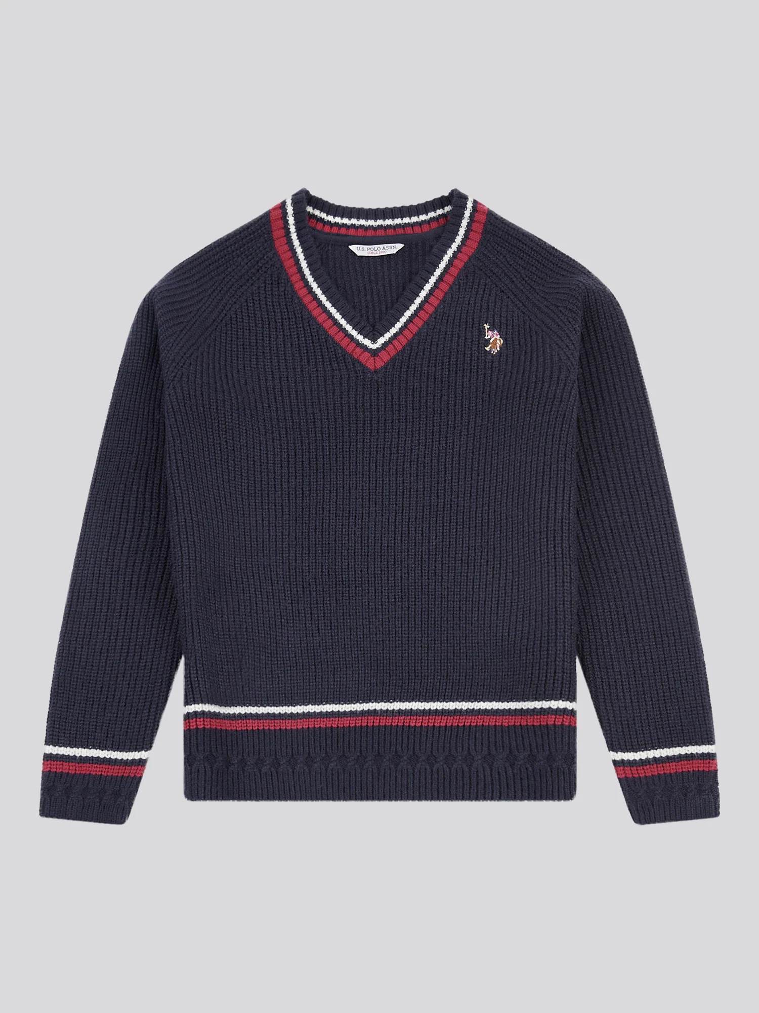 Womens Tri Stripe Tipping Cricket Jumper in Navy Iris - Image 5