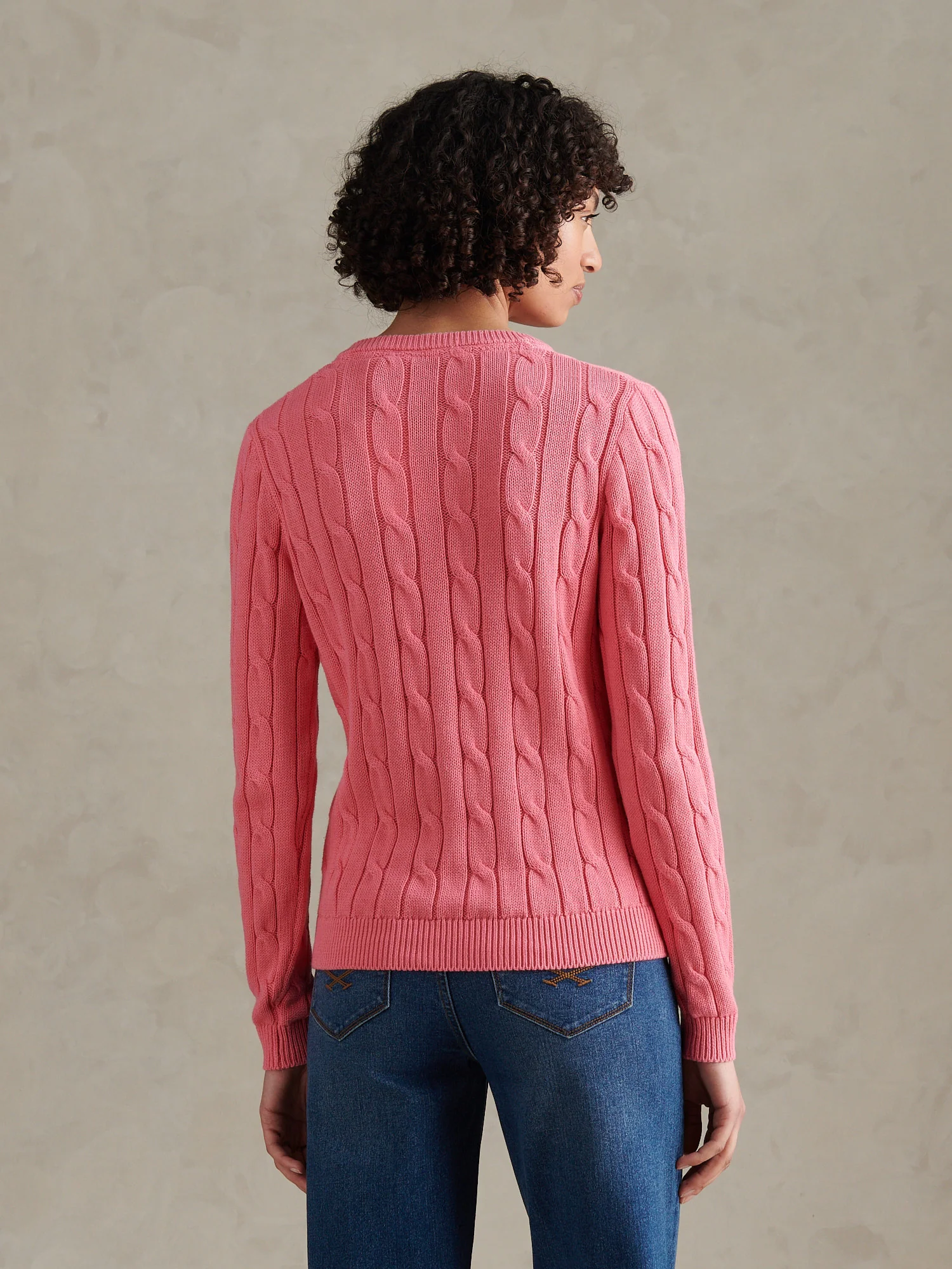 Womens V-Neck Cable Jumper Bubblegum - Image 4