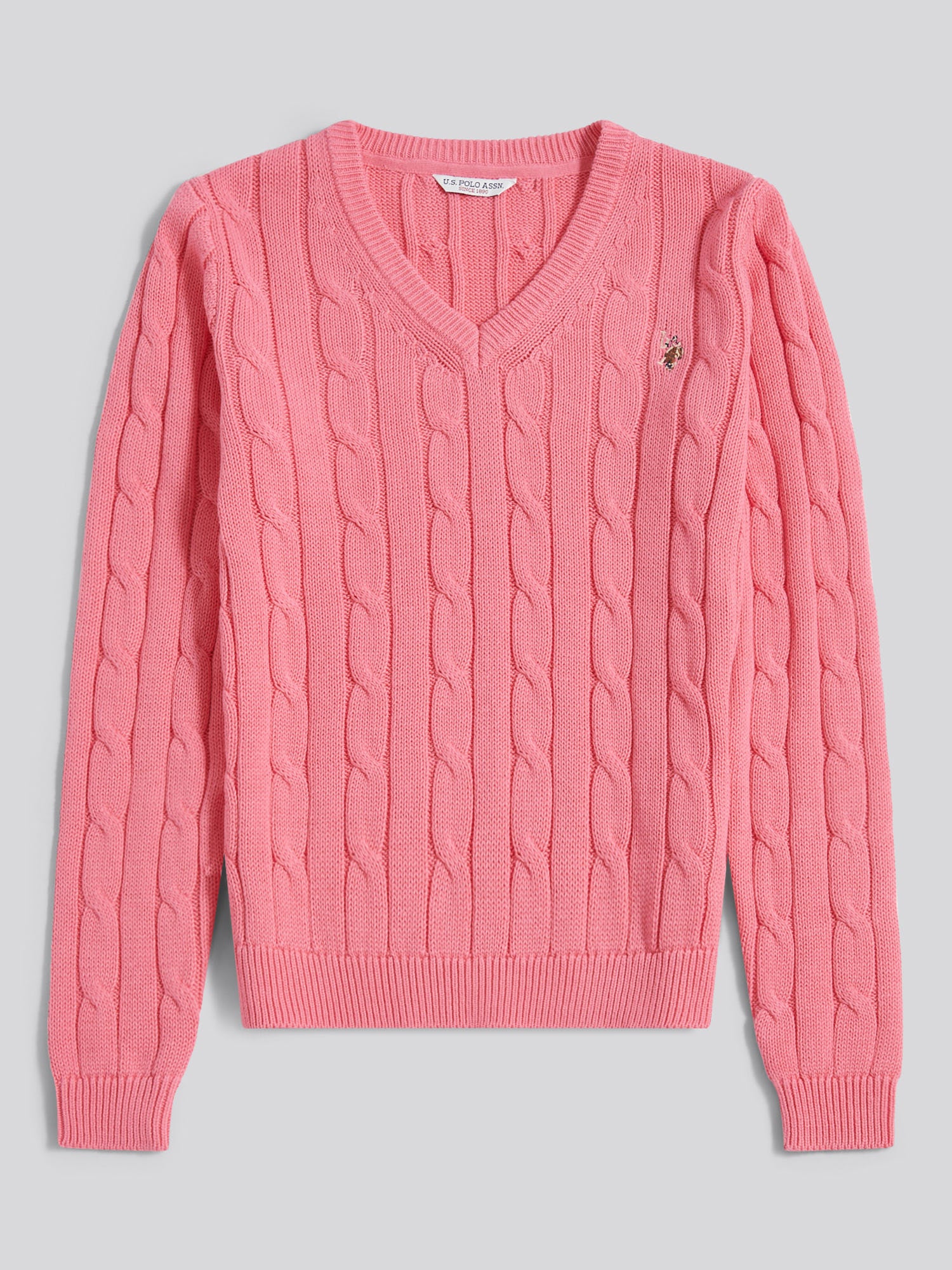 Womens V-Neck Cable Jumper Bubblegum - Image 6