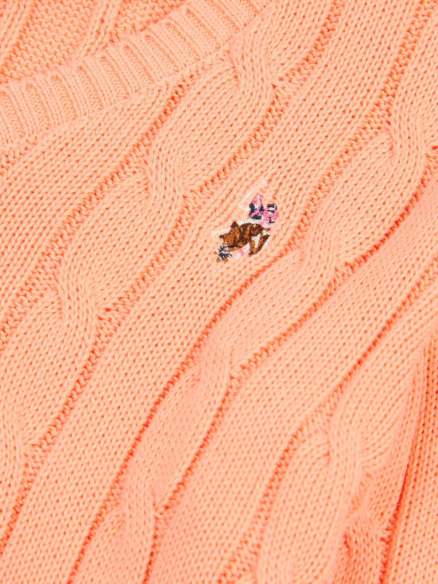 Womens V-Neck Cable Jumper Peach Nectar - Image 7