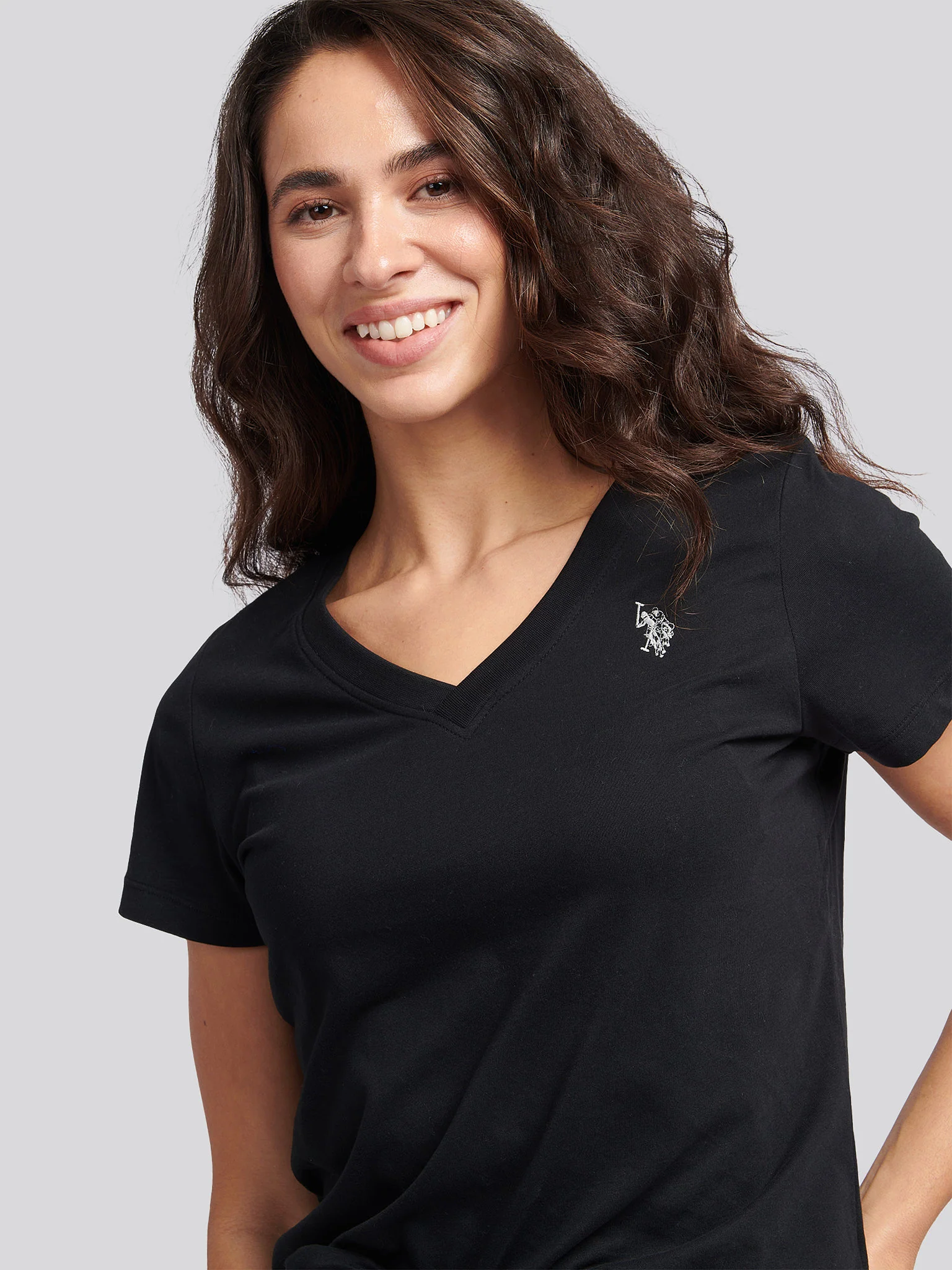Womens V-Neck T-Shirt Black - Image 4