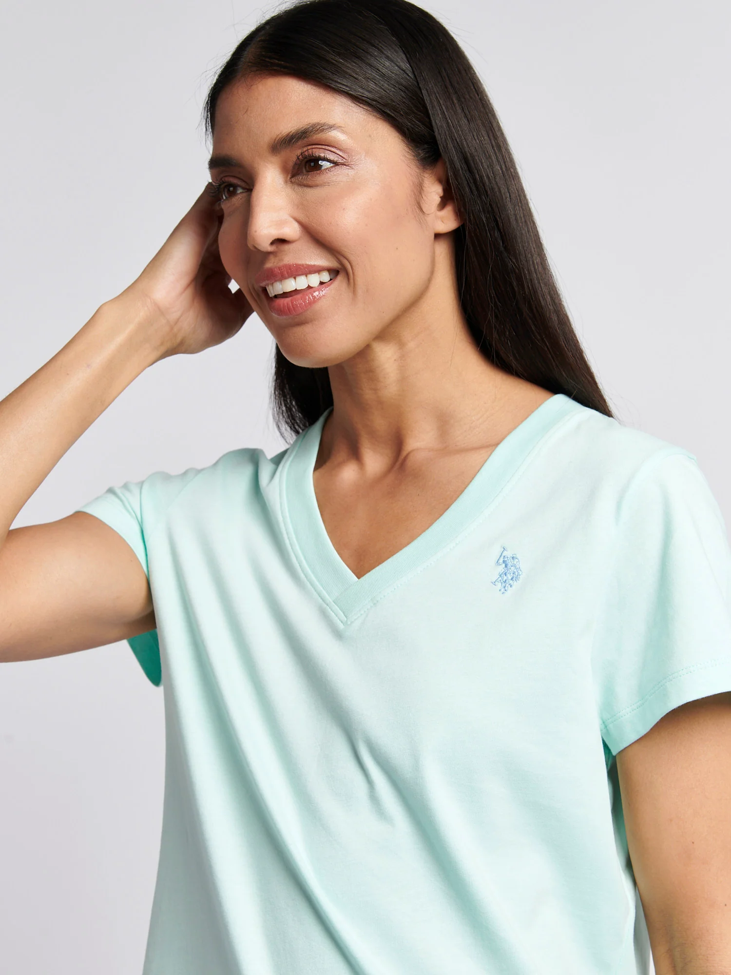 Womens V-Neck T-Shirt Blue Light - Image 2