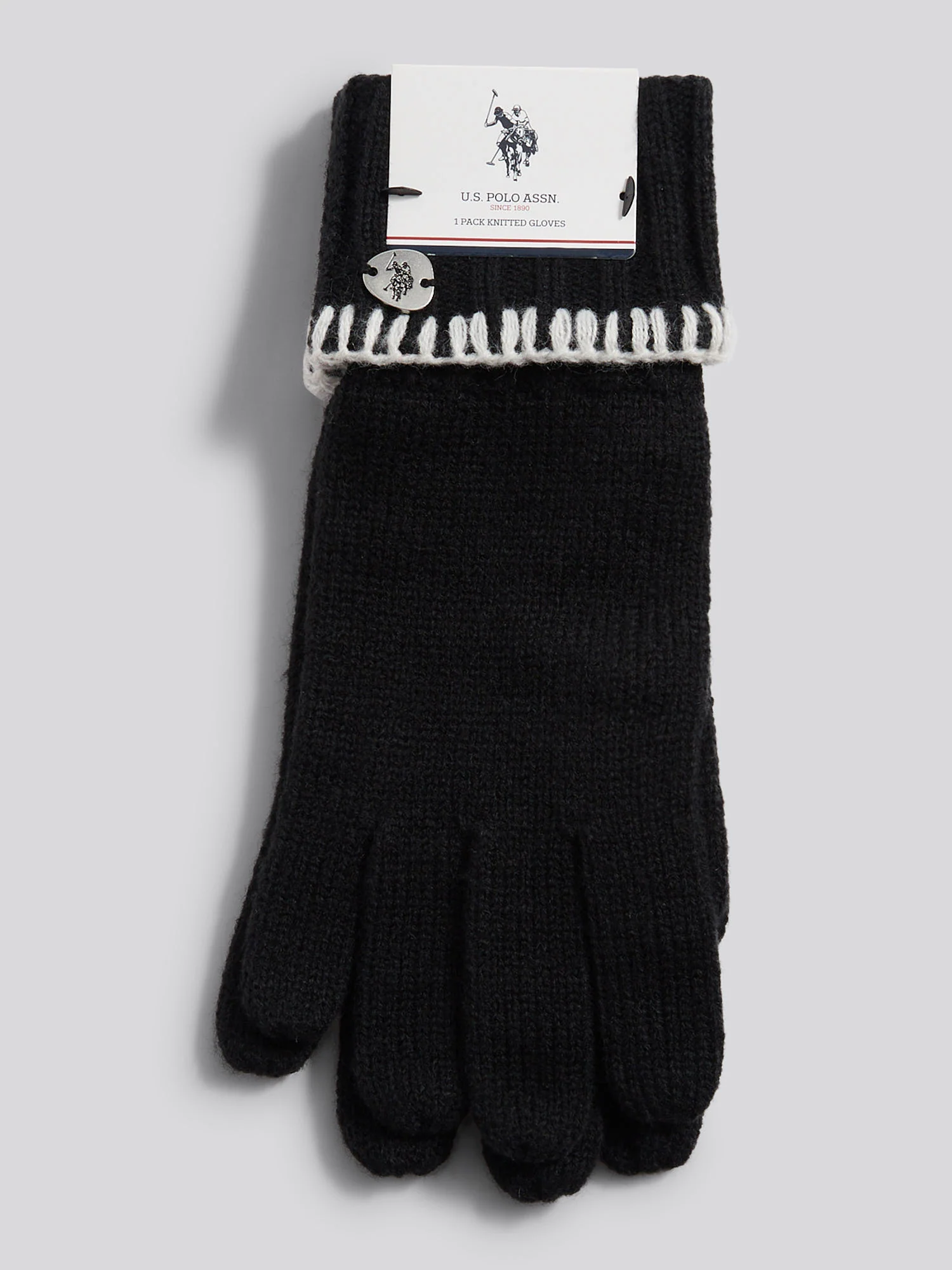 Womens Whipstitch Knit Gloves in Black - Image 3