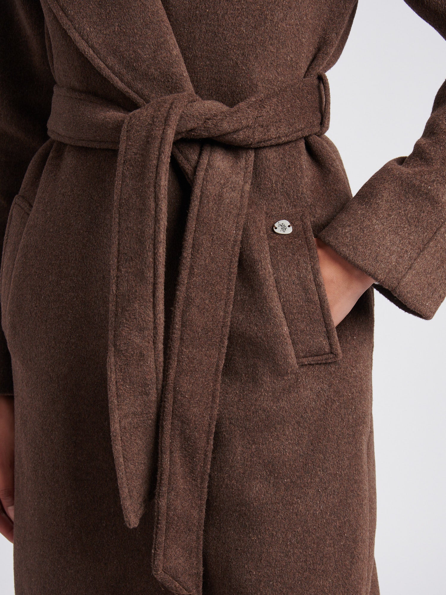 Womens Wool Blend Wrap Belted Coat in Puce - Image 2